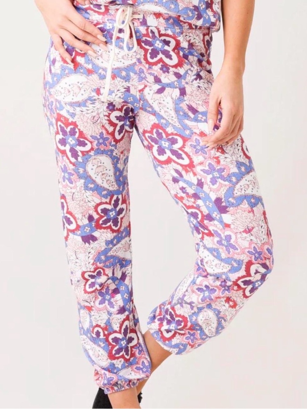$128 Sundry Printed Floral Jogger Pants - Purple & Pink Sz M